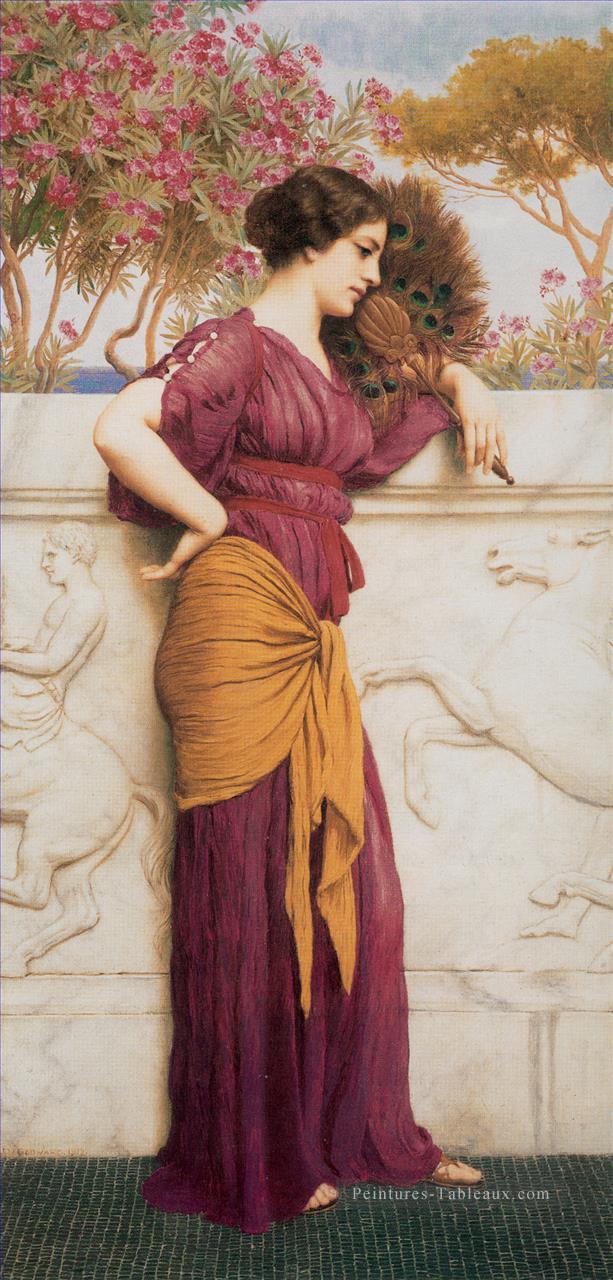 Le fan de paon 1912 néoclassique dame John William Godward Peintures à l'huile